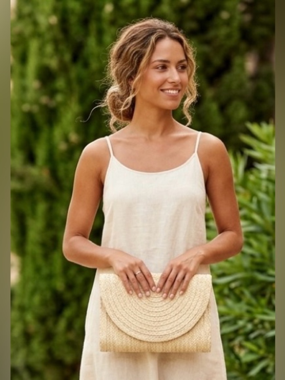 Boho Straw Envelope Clutch Neutral Summer Beach Bag  10”x8”x2” approx